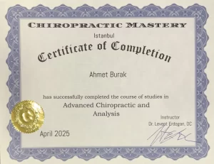 Chiropractic Mastery Istanbul – Advanced Chiropractic and Analysis kurs tamamlama sertifikası, Nisan 2025